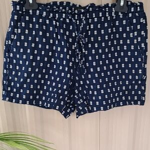 LOFT Dark Blue and White Patterned Shorts